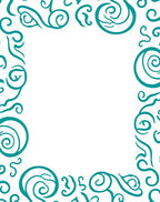 Teal Swirl Scroll Border Design Rug
