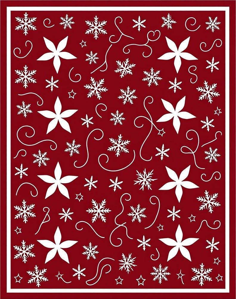 Crimson White Star Snowflake Swirl Accents Rug