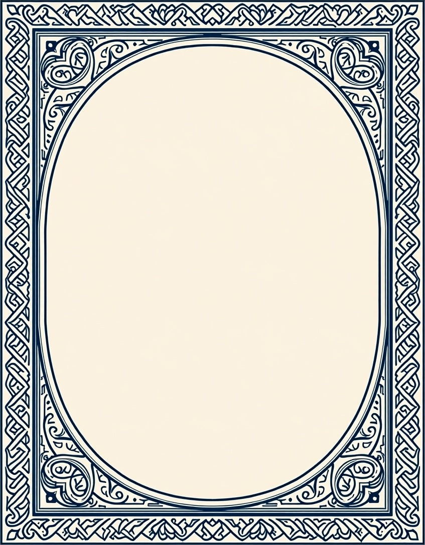 Classic Blue Ornate Oval Border Rug