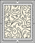 Cream Black Swirl Leaf Scroll Frame Rug