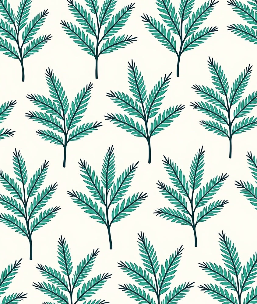 Teal Fern Frond Repeat Rug