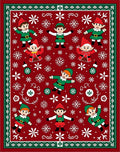 Red Elves and Snowflakes Christmas Blanket Rug