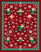 Red Elves and Snowflakes Christmas Blanket Rug