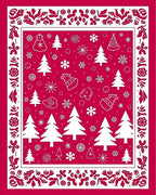 Vibrant Red Christmas Tree Snowflakes Rug