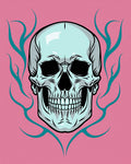 Pale Skull Teal Flame Pink Background Rug
