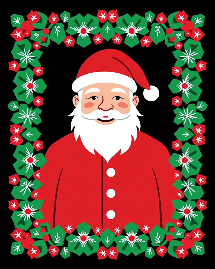 Festive Santa Claus Holly Garland Rug