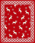 Red Reindeer Snowflake Holiday Border Rug