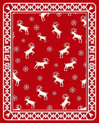 Red Reindeer Snowflake Holiday Border Rug