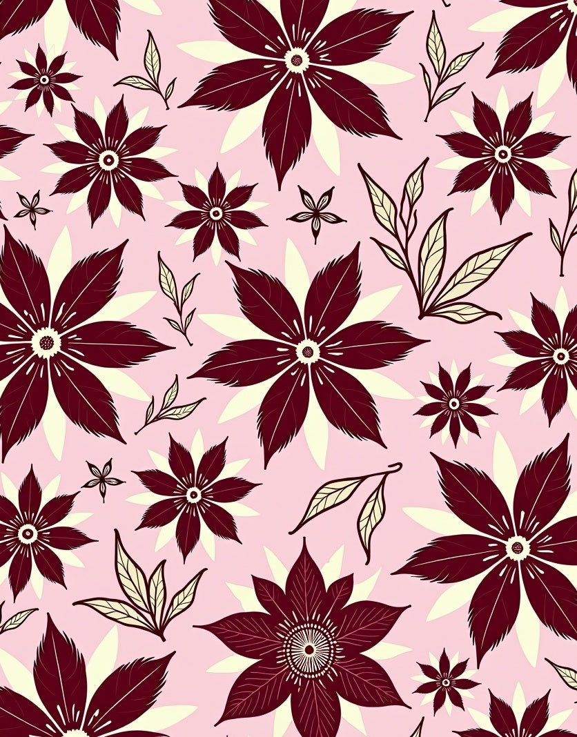 Maroon Floral Medallion Cream Background Rug