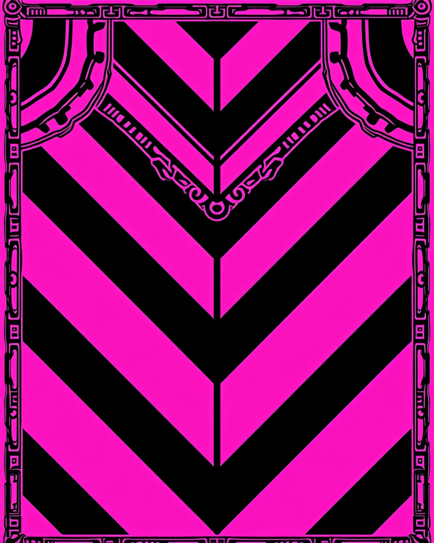 Bold Pink Black Chevron Geometric Frame Rug