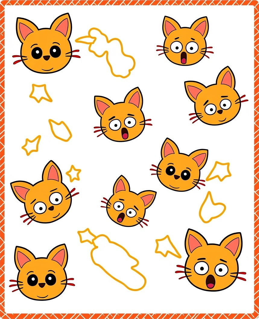 Playful Orange Cat Faces All Over Rug