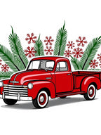 Vintage Red Truck Snowflakes Garland Rug