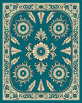 Teal and Cream Floral Border Rug