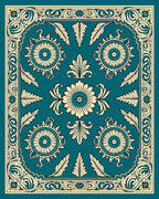 Teal and Cream Floral Border Rug