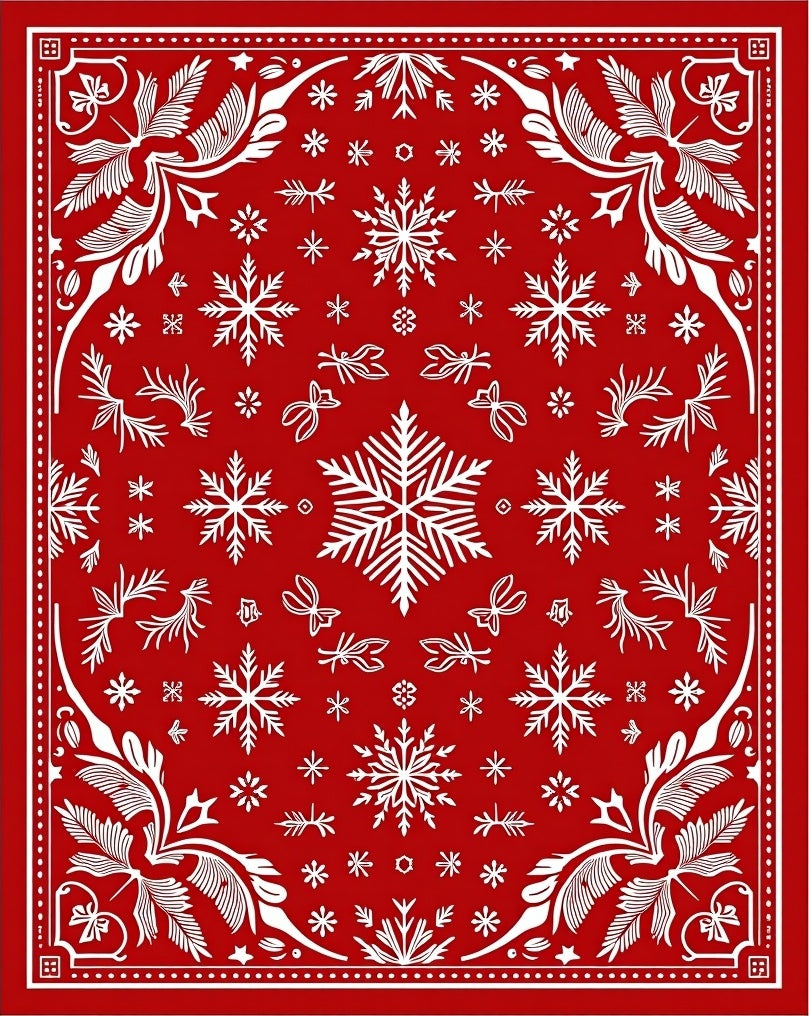 Festive Red Snowflake Christmas Scape Rug