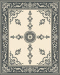 Ornate Off-White Charcoal Damask Border Rug
