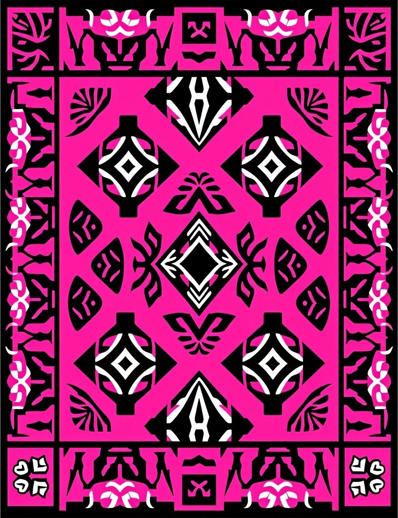Bold Hot Pink Geometric Tribal Medallion Rug