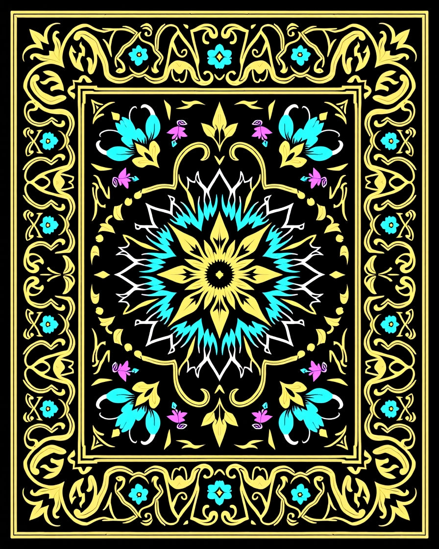 Golden yellow floral mandala Rug