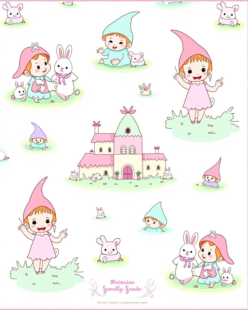 Whimsical Children Fairytale Castle Cute Bunnies Rug