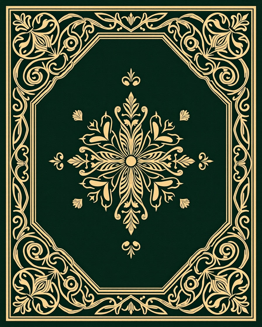 Deep Emerald Golden Floral Medallion Ornament Rug