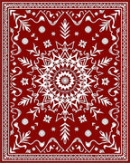 Deep Red Central Medallion Floral Frame Rug
