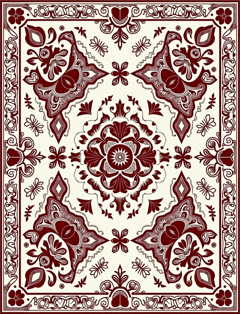 Crimson Medallion Floral Border Rug
