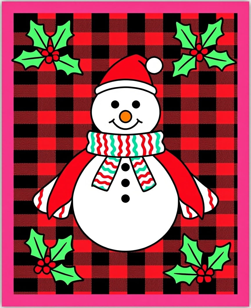 Cozy Red Buffalo Check Snowman Holly Rug