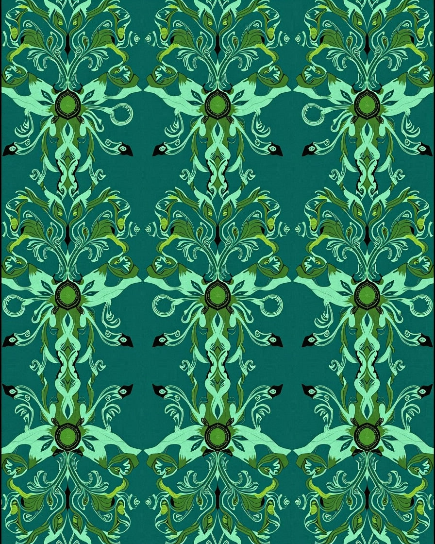 Teal Oceanic Turtle Floral Medallion Rug