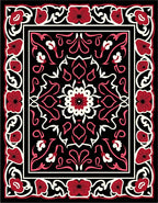 Crimson Floral Medallion Black Rug