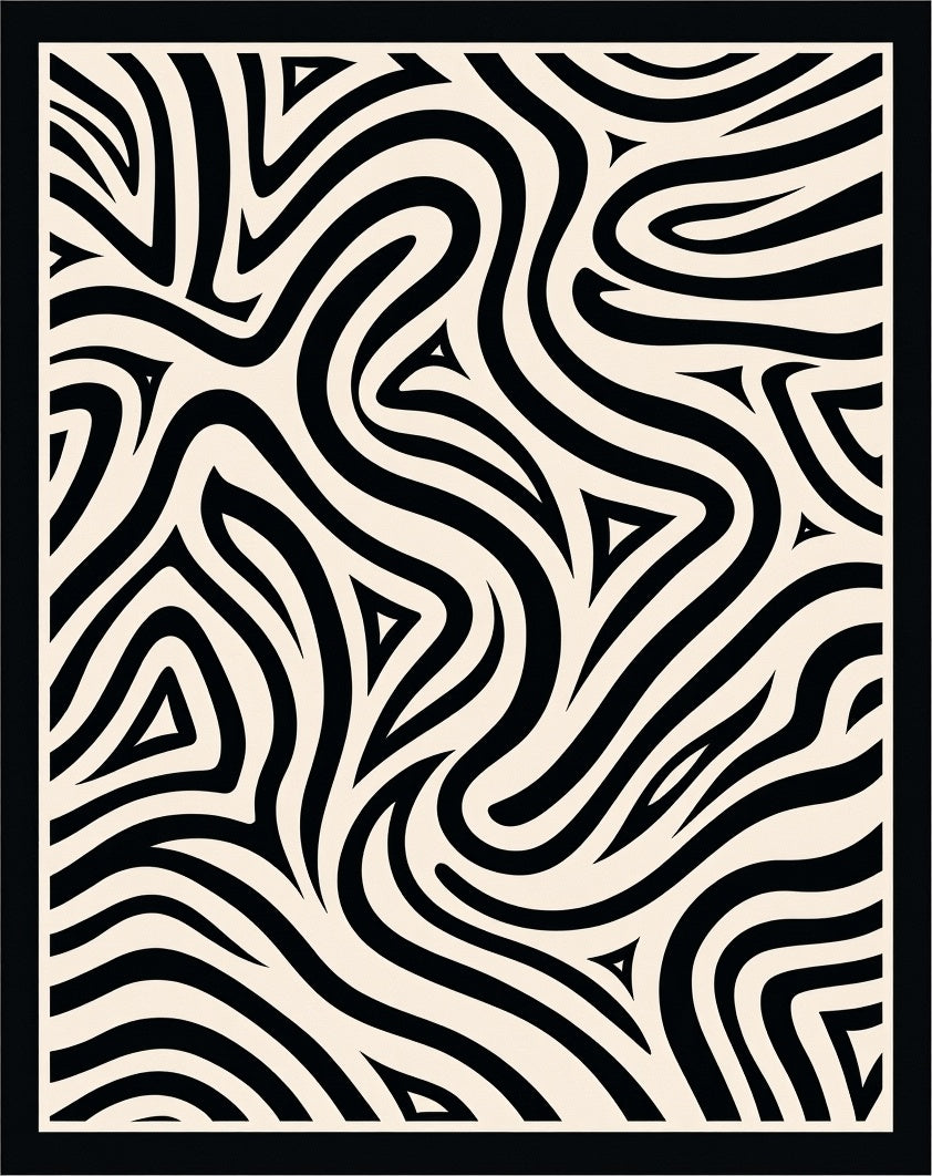 Bold Black Swirling Zebra Stripe Rug
