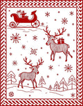 Red Festive Reindeer Sleigh Snowflakes Christmas Rug