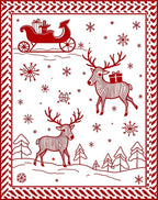 Red Festive Reindeer Sleigh Snowflakes Christmas Rug