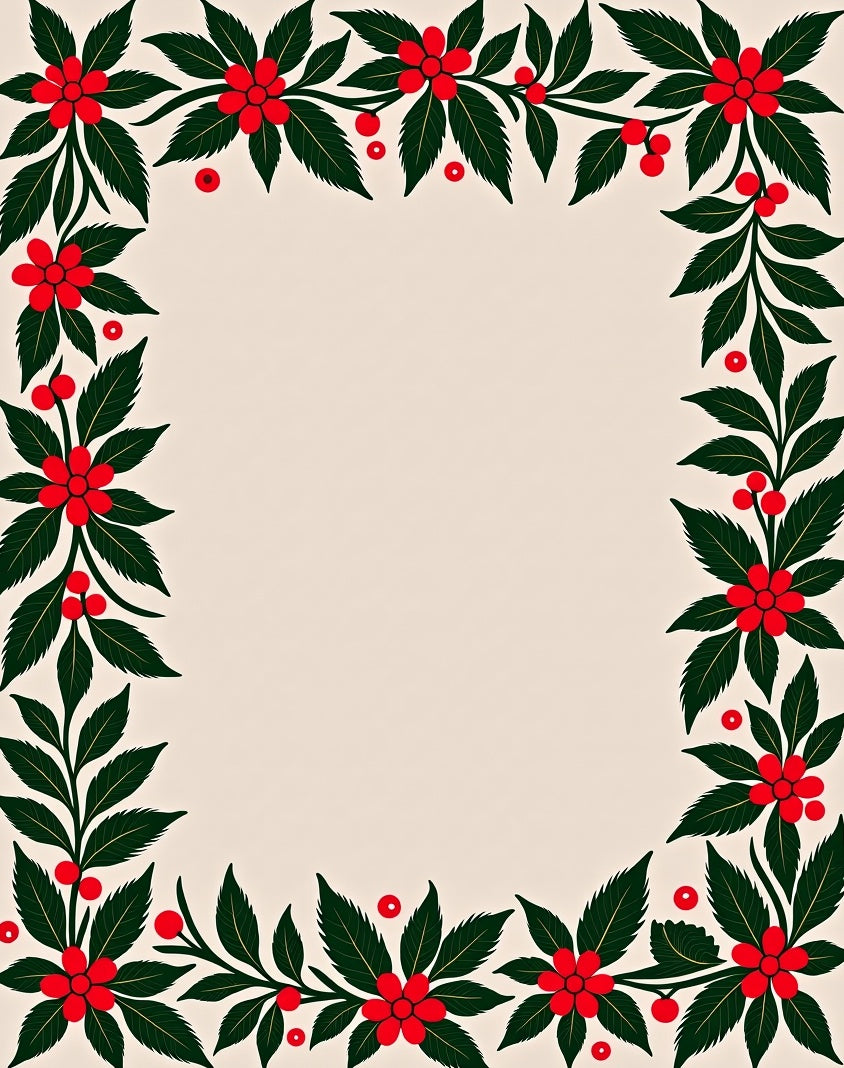 Festive Red Holly Border Rug