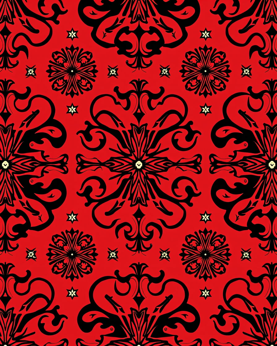 Bold Scarlet Black Baroque Flourish Rug