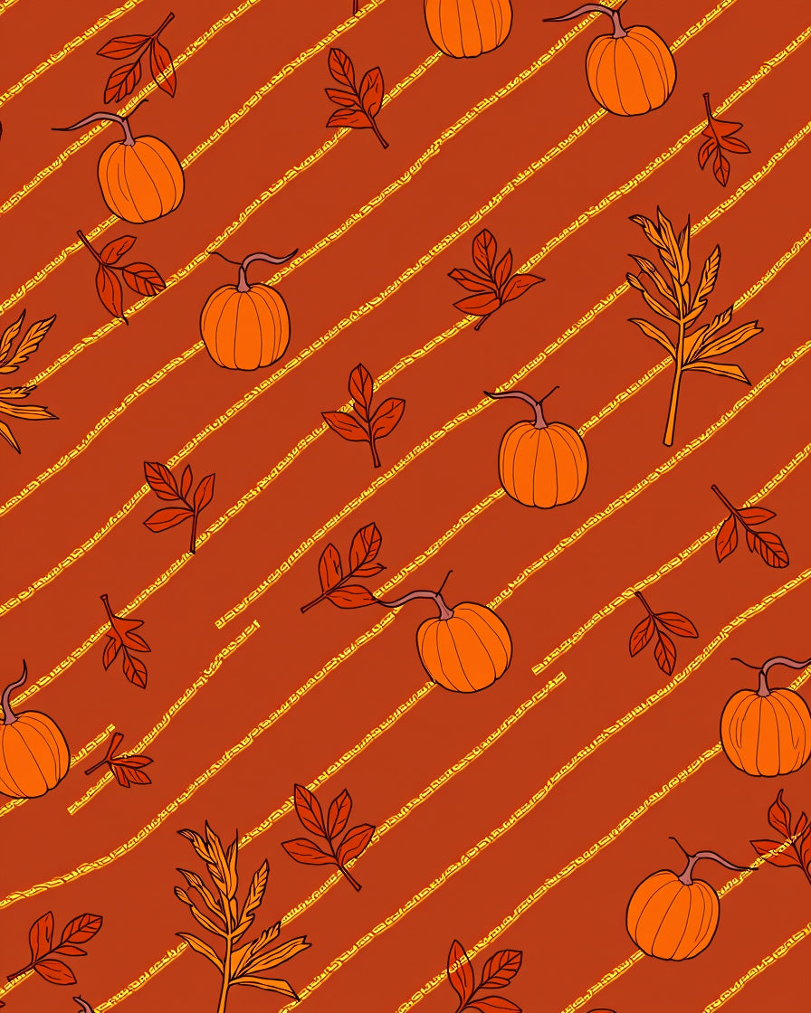 Autumn Orange Pumpkin Leaf Stripe Rug