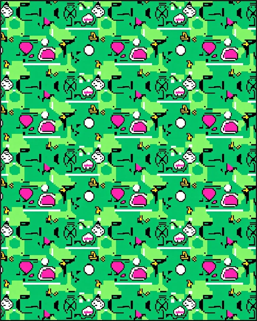 Pixelated Green Pink Character Repeat Rug