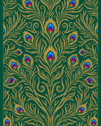 Emerald Gold Peacock Feather Mandala Rug