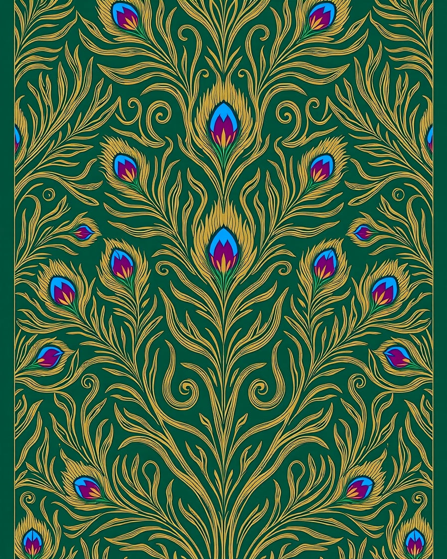 Emerald Gold Peacock Feather Mandala Rug