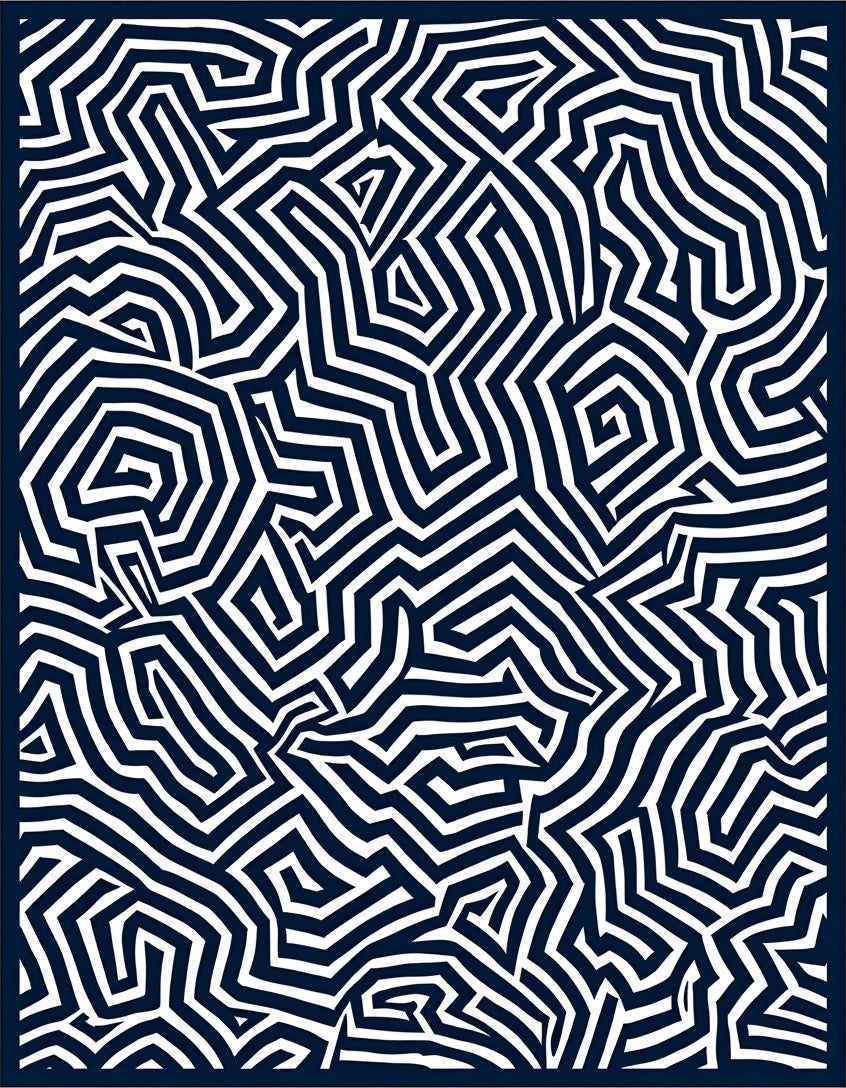 Navy White Intersecting Labyrinth Rug