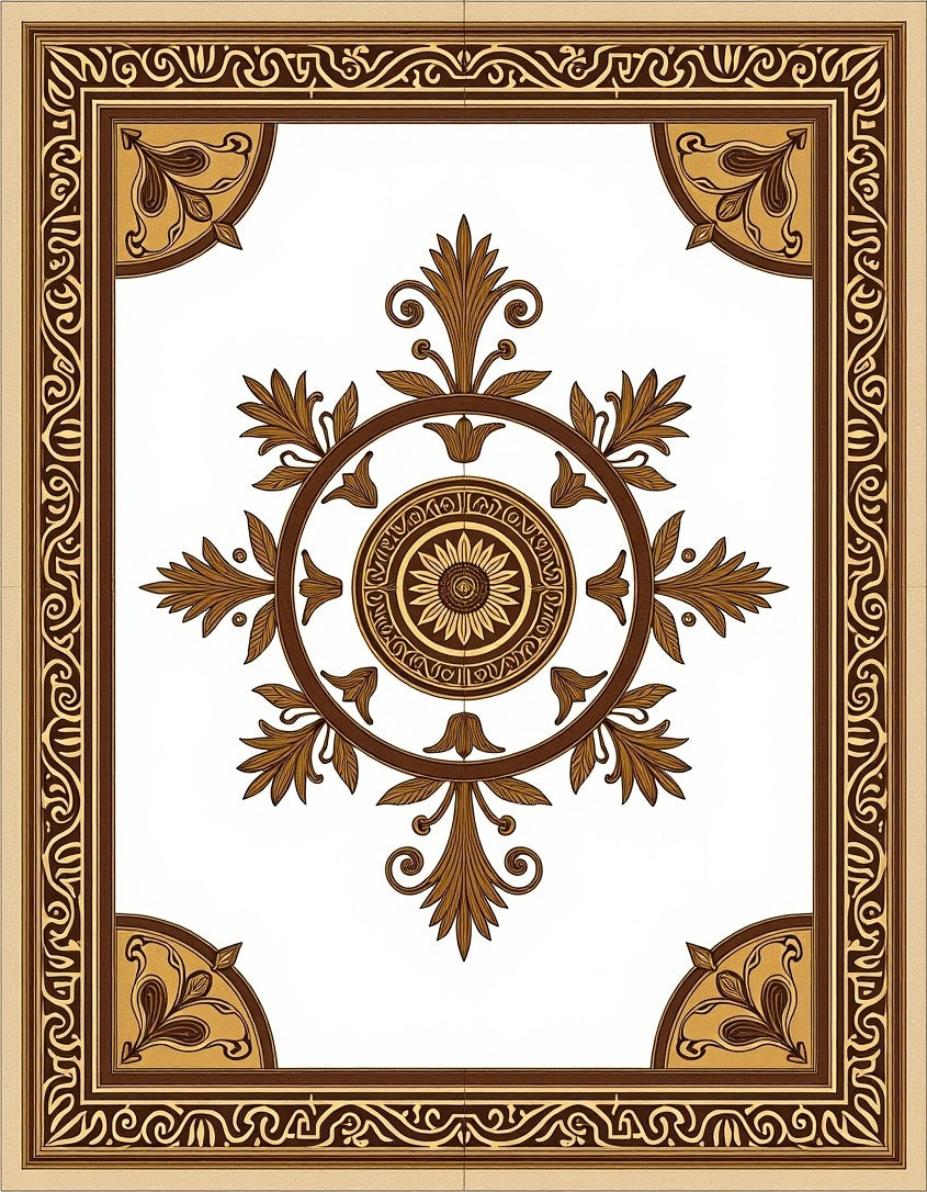 Brown Golden Antique Medallion Border Rug