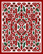 Crimson White Green Floral Medallion Rug