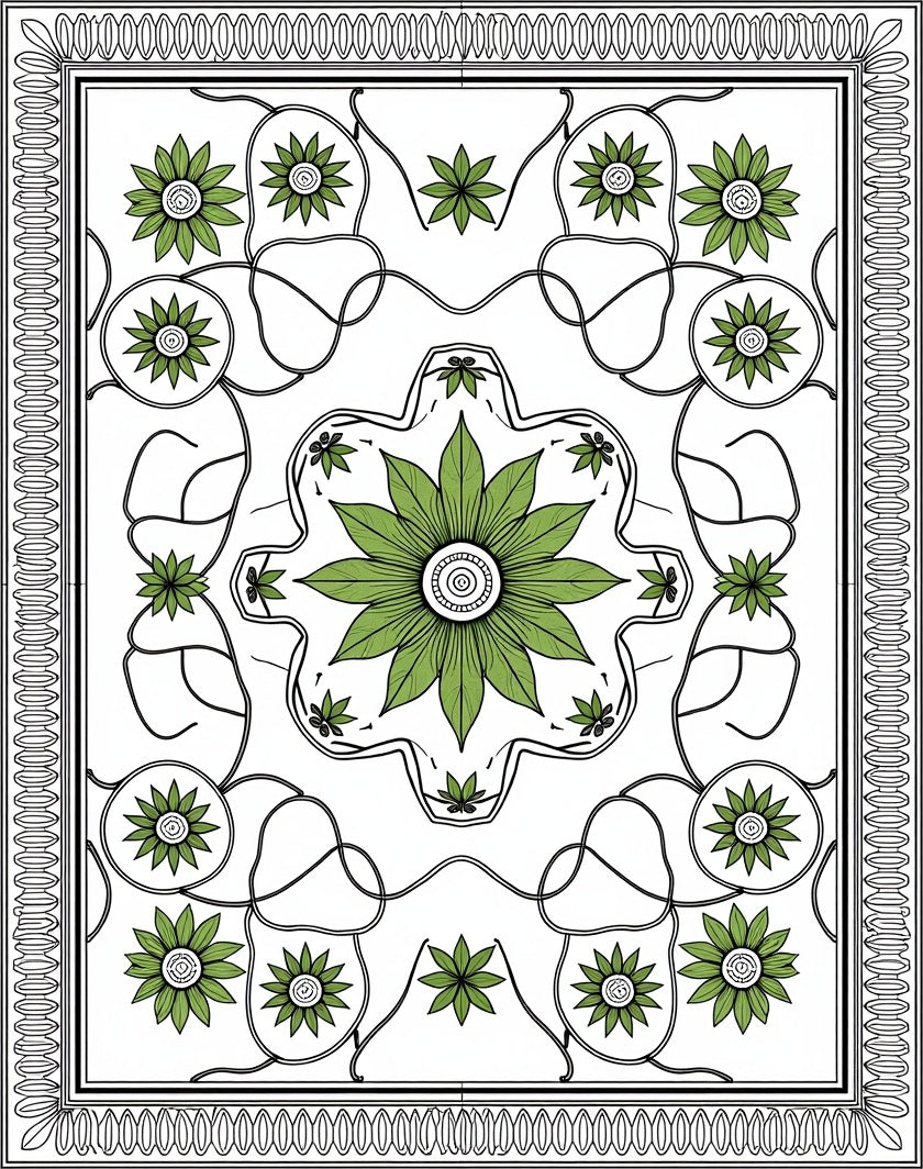 Green Floral Medallion Garden Rug