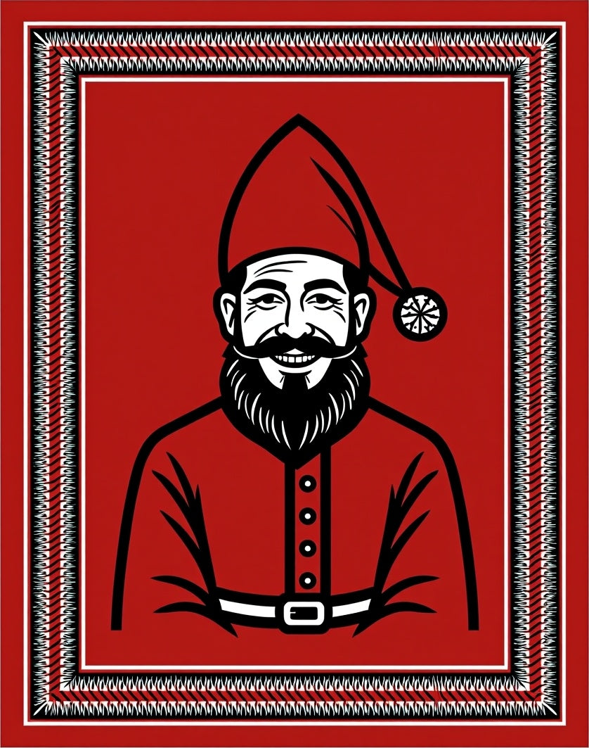 Vibrant Red Whimsical Character Portrait Rug