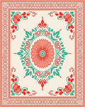 Coral Teal Floral Medallion Border Rug