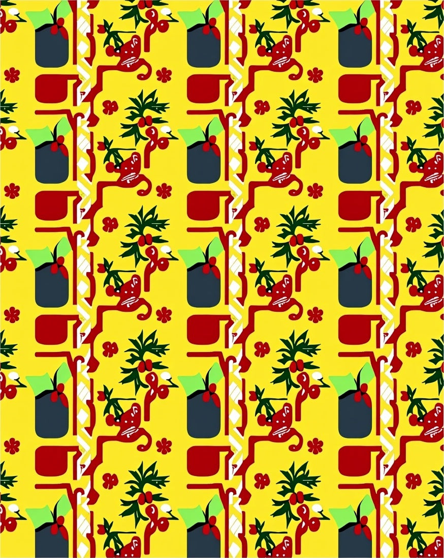 Bold Red Leafy Branch Yellow Rug
