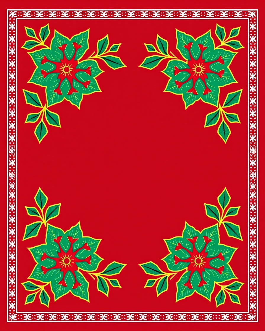 Festive Red Poinsettia Corner Garland Rug