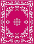 Fuchsia White Floral Scroll Border Rug