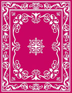 Fuchsia White Floral Scroll Border Rug