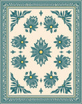 Teal Floral Botanical Cream Rug