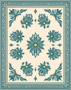 Teal Floral Botanical Cream Rug